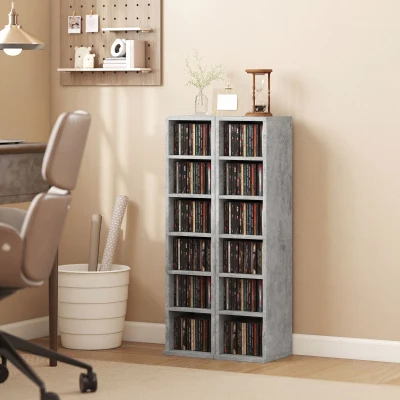 HOMCOM CD Media Tower Rack Set Adjustable Shelves Grey