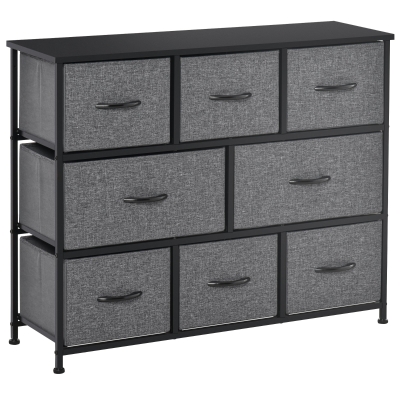 HOMCOM Kommode mit 8 Stoffschubladen, 2 große, 6 kleine, Metallrahmen, Kippschutz, Grau