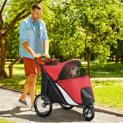 PawHut Hondbuggy, opvouwbaar, inklapbaar, ligkussen, stalen frame, Rood/Zwart