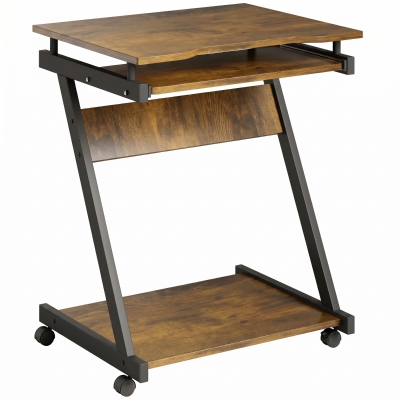 HOMCOM Movable Computer Desk with Wheels and Keyboard Tray