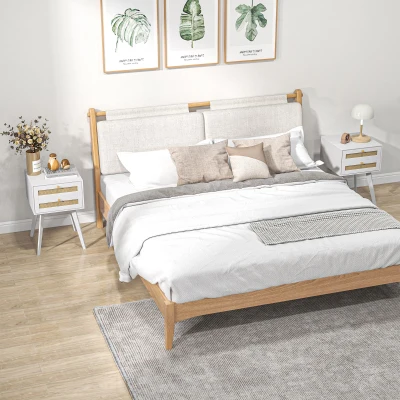HOMCOM Conjunto de 2 Mesas de Cabeceira Estilo Cannage com 2 Gavetas em Vime Mesas Auxiliares Pequenas 40x40x60 cm Branco