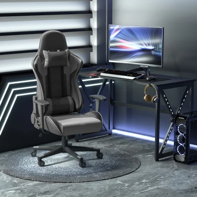 Vinsetto ergonomische bureaustoel, gaming stoel, draaistoel, kunstleer, schuimstof, MDF, zwart, 67,5 x 56 x 126-136 cm bureaustoel stoel kunstleer schuimstof MDF zwart | Aosom.de
