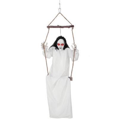 HOMCOM Animated Hanging Swing Ghost Halloween Decoration 170cm White
