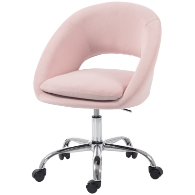 HOMCOM Velvet Office Desk Chair Height-Adjustable Wheels Pink