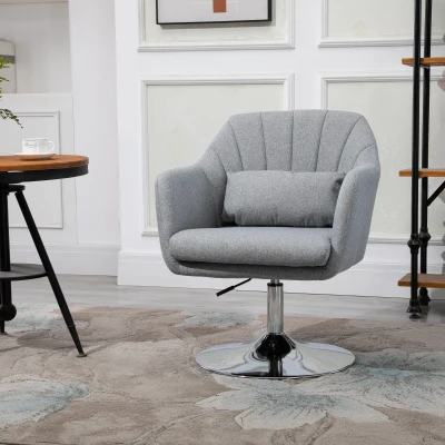 HOMCOM Swivel Accent Chair Light Grey with Lumbar Support