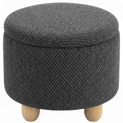 HOMCOM Storage Ottoman Bench Round Rubberwood Legs Dark Grey