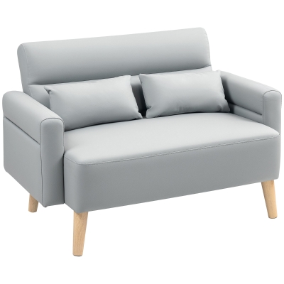 HOMCOM Sofá de 2 Lugares Estofado em Couro Sintético Sofá de Sala de Estar com Braços Acolchoados e Pernas de Madeira 117x78x78 cm Cinza