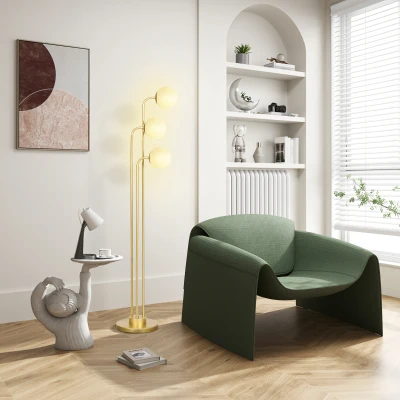 HOMCOM Moderne vloerlamp met 3 lampschermen, met voetschakelaar, voor woonkamer, slaapkamer, 3 x E27-fitting, goudkleurig