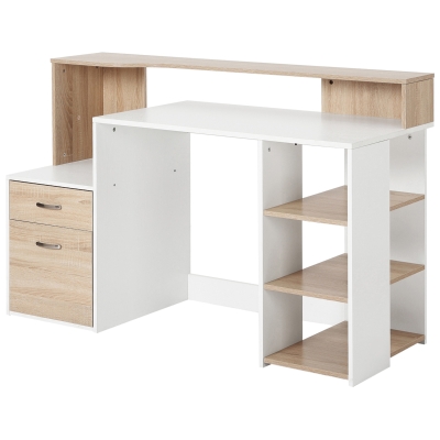 HOMCOM Computer Desk with Drawers Oak and White 137x55cm
