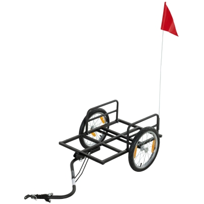 SPORTNOW Reboque para Bicicleta de Carga 40 kg Carrinho de Mão de Aço com Bandeira Vermelha Rodas de 16 Polegadas 145x60x42 cm Preto