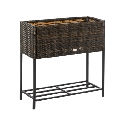 Outsunny Poly rotan bloembak met verhoogd bed en poten Bloempot met plank bruin 70 x 30 x 72 cm