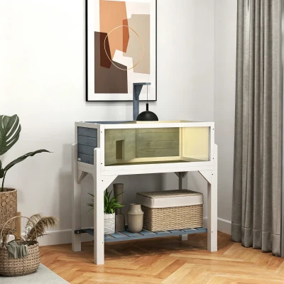 PawHut Maison Tortue sur Pieds Toit Ouvrant 2 Zones 84,5x47,5x90 cm Gris