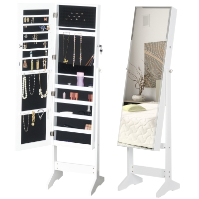 HOMCOM Lockable Jewelry Cabinet Mirror Storage White