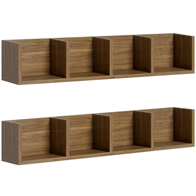 HOMCOM Wooden Media Storage Racks 4 Cubes Set, Walnut Brown