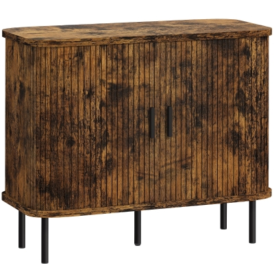 HOMCOM Modern Sideboard Cabinet Tambour Doors Rustic Brown