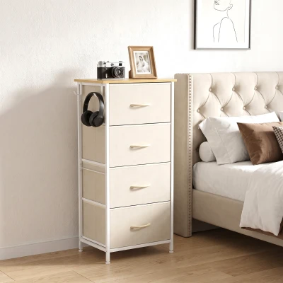 HOMCOM Tall Chest of Drawers 4 Fabric Storage Steel Frame Beige