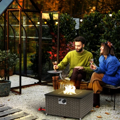 Outsunny Rattan Gas Fire Pit Table Patio Heater Grey 58x58cm