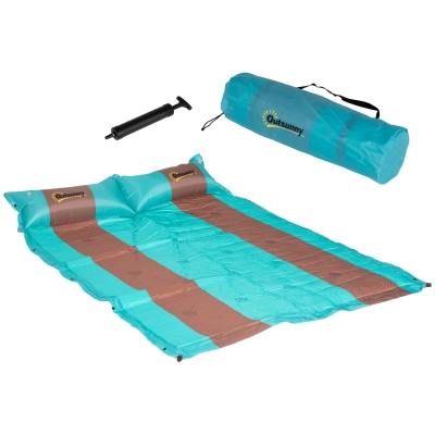 Outsunny Isomatte, für 2 Personen, selbstaufblasend, leicht, wasserabweisend, 192x135x3cm, Blau/Braun