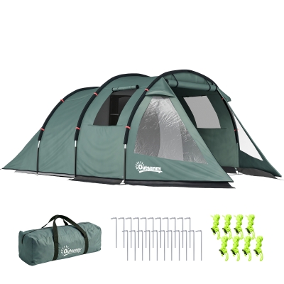 Outsunny Tenda de Campismo para 3-4 Pessoas Impermeável PU2000 mm com Proteção UV30+ Janelas e Bolsa de Transporte 475x264x172 cm Verde