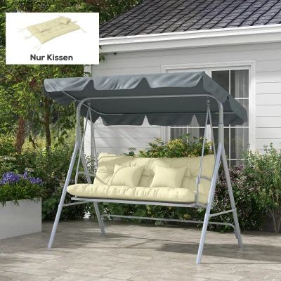 Outsunny 4er-Set Sitzkissen, 150x50 cm wasserabweisend Stuhlkissen mit Bindebänder, 10cm dick Cremeweiß