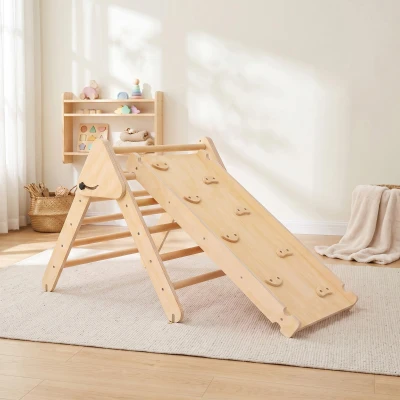 AIYAPLAY Triangle d'Escalade 3 en 1 Bois Naturel 18-48 Mois