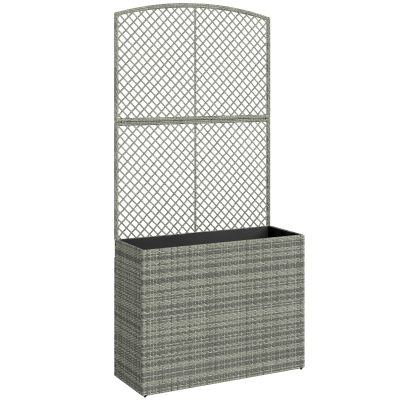 Outsunny Rattan Planter with Trellis Raised Bed Dark Grey