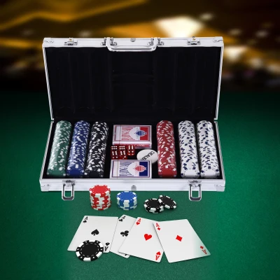 HOMCOM Valigetta poker 38cm x 20.5cm x 6.5cm Valigetta argenta, Carte e fiches multicolori