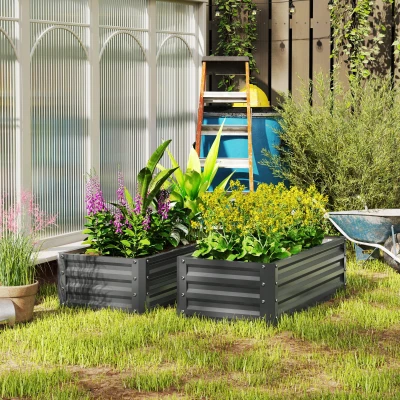 Outsunny Set of Two 110 x 50cm Steel Planter Boxes -  Light Grey