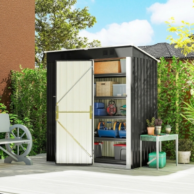 Outsunny Metalen gereedschapsschuur 1,37 m², afsluitbare schuur met ventilatie, schuin dak en handschoenen, 163 x 90 x 179 cm