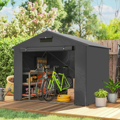 Outsunny Zeltgarage 2,5x1,8 m Wasserdicht Garagenzelt mit aufrollbarer Reißverschlusstür Belüftungsfenster Dunkelgrau