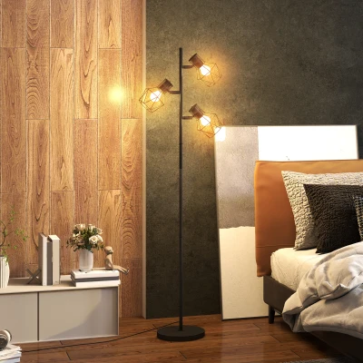 HOMCOM 3-Licht-Stehlampe mit flexiblen Leuchtelementen, baumähnliche Struktur, für Wohnzimmer und Schlafzimmer, Metall, Schwarz