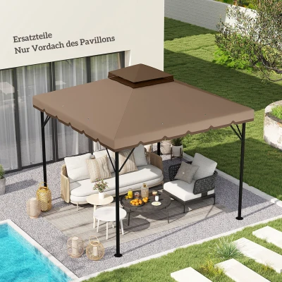 Outsunny Ersatzdach für Pavillon 3x3m Wasserabweisend Pavillondach mit Doppeldach Wasserablauflöchern Khaki