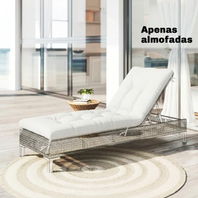 Outsunny Almofada para Banco Exterior com Tiras de Fixação Proteção UV50+ Recuperação Lenta Interior Exterior 198x65x13 cm Creme
