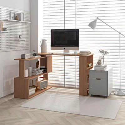 HOMCOM Secretária em L com Estante e Prateleiras para Escritório e Estudo 120x110x74,5 cm Cor Ácer