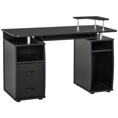 HOMCOM Computertisch Schreibtisch Bürotisch PC Tisch Arbeitstisch Home Office reichlich Stauraum 2 Schubladen Druckregal Schwarz 120 x 55 x 85 cm