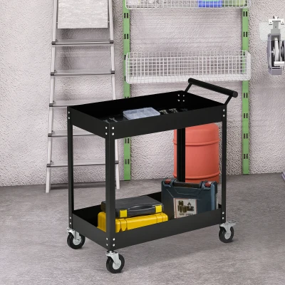 DURHAND Gereedschapswagen, 2 niveaus, wagen, 4 wielen, staal, tot 150 kg, 84,5 x 38 x 84 cm, Zwart