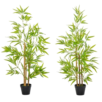 Outsunny Artificial Ficus Tree, with Weighted Plant Pot - Green