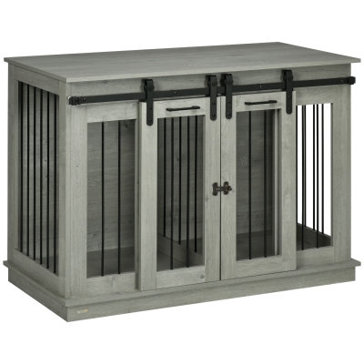 PawHut Hundekäfig mit 2 Türen, Hundebox, Transportbox für Hunde, rustikales Design, verriegelbar, Grau
