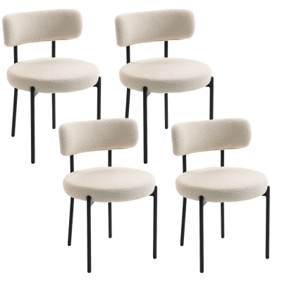 HOMCOM Chaises Salle à Manger Tissu Bouclette Acier Beige x4