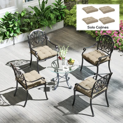 Outsunny Conjunto de Cojines para Sillas de Comedor y Jardín Impermeable y Anti-UV con 2 Cordones de Fijación 48x48x10 cm Caqui
