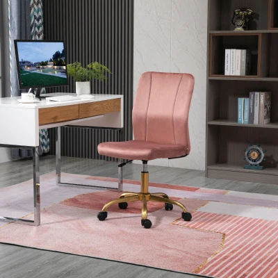 Vinsetto Chaise Bureau Velours Pivotante Rose Doré