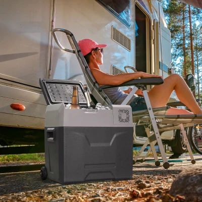 HOMCOM Autokoelkast, koelbox, 50L, tot -20° C, touch-display, 2 wielen, telescopisch handvat, 58,6 x 37,8 x 54,5 cm, grijs