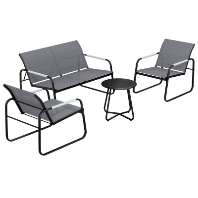 Outsunny Tuinmeubelset zitgroep voor 4 personen ademend tuinlounge met 2-zitsbank 2 stoelen touwdesign ronde tafel voetpads