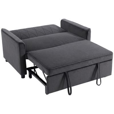 HOMCOM 2 Seater Sofa Bed, 3-in-1 Convertible Pull Out Sleeper Sofa with Click-Clack Adjustable Backrest, Dark Grey