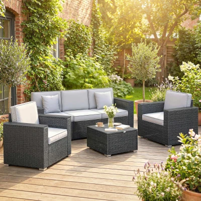 Outsunny 5-Seater Rattan Furniture Set with Cushions Dark Grey