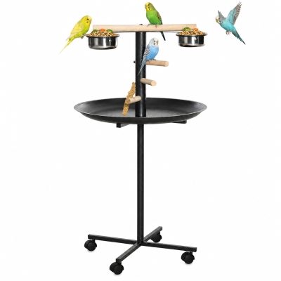 PawHut Metal Bird Table Stand with Wheels & Feeding Bowls