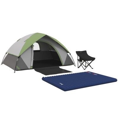 Outsunny 2-3 Person Inflatable Camping Tent with Chair, Waterproof