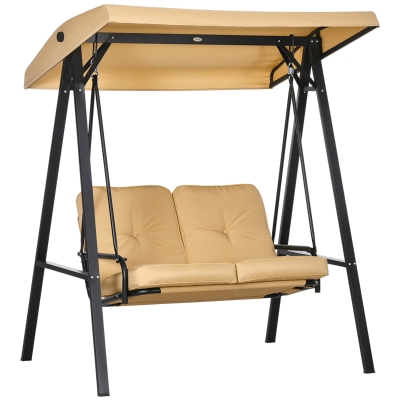 Outsunny Tuinschommel, 2-zits met verstelbaar dak, tot 220 kg belastbaar, 138 x 106 x 174 cm, Beige