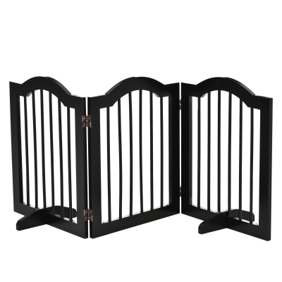 PawHut honden versperring beschermrek hondenrek configuratierooster 3-delig met twee steunpoten, stabiel en opvouwbaar geschikt voor binnen en buiten MDF zwart 154,5 x 29,5 x 61 cm