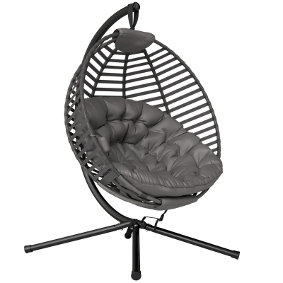 Outsunny Hängesessel mit Gestell, Eiförmiger Hängeschaukel mit weichem Sitzpolstern,faltbar Hängematte für den Außenbereich Schaukelsessel Indoor Outdoor, Terrasse, Garten, Grau